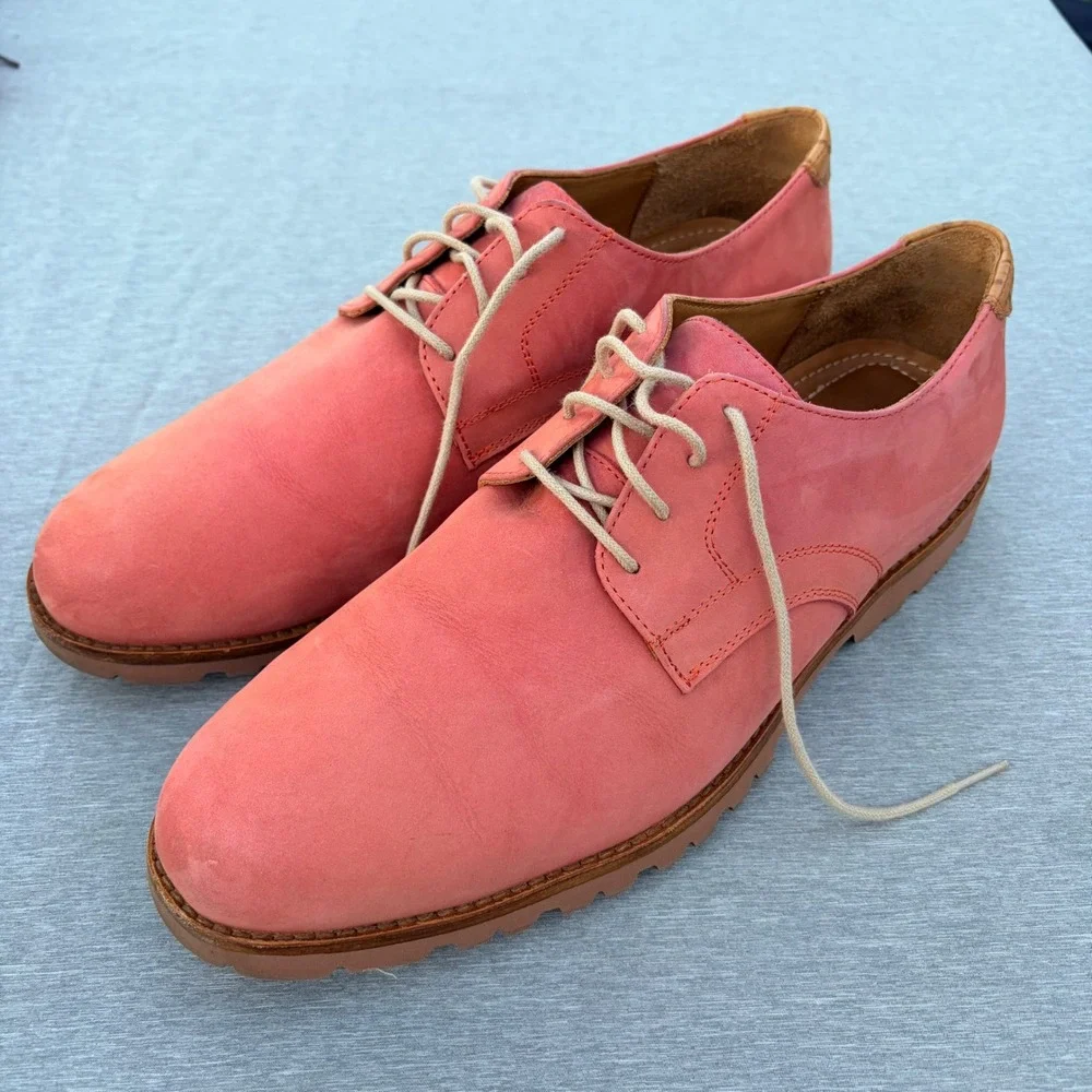 TB Phelps Mens Salmon Pink Nubuck Leather Derby Shoes XL Extralight Sole Size 11